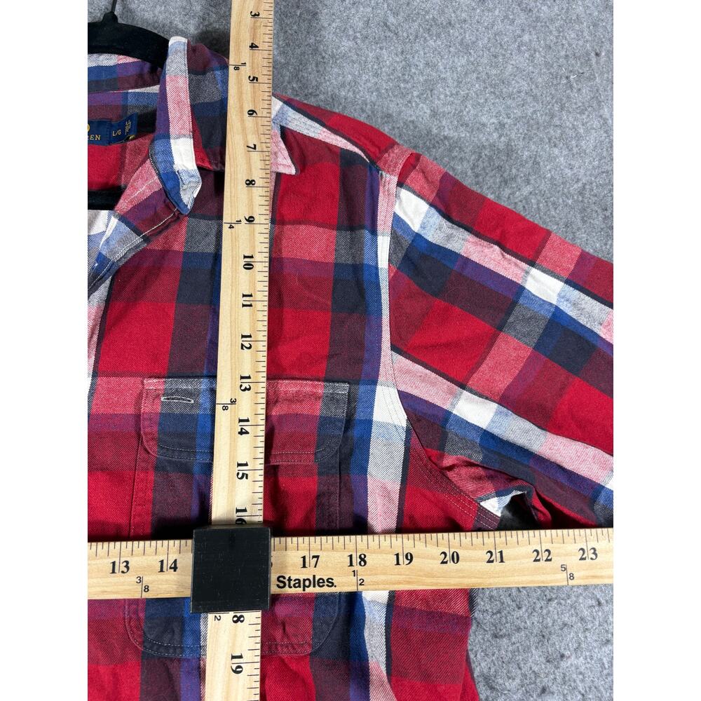 Polo Ralph Lauren Plaid Flannel Shirt Mens Large Red Blue Utility Button Up - Picture 2 of 6